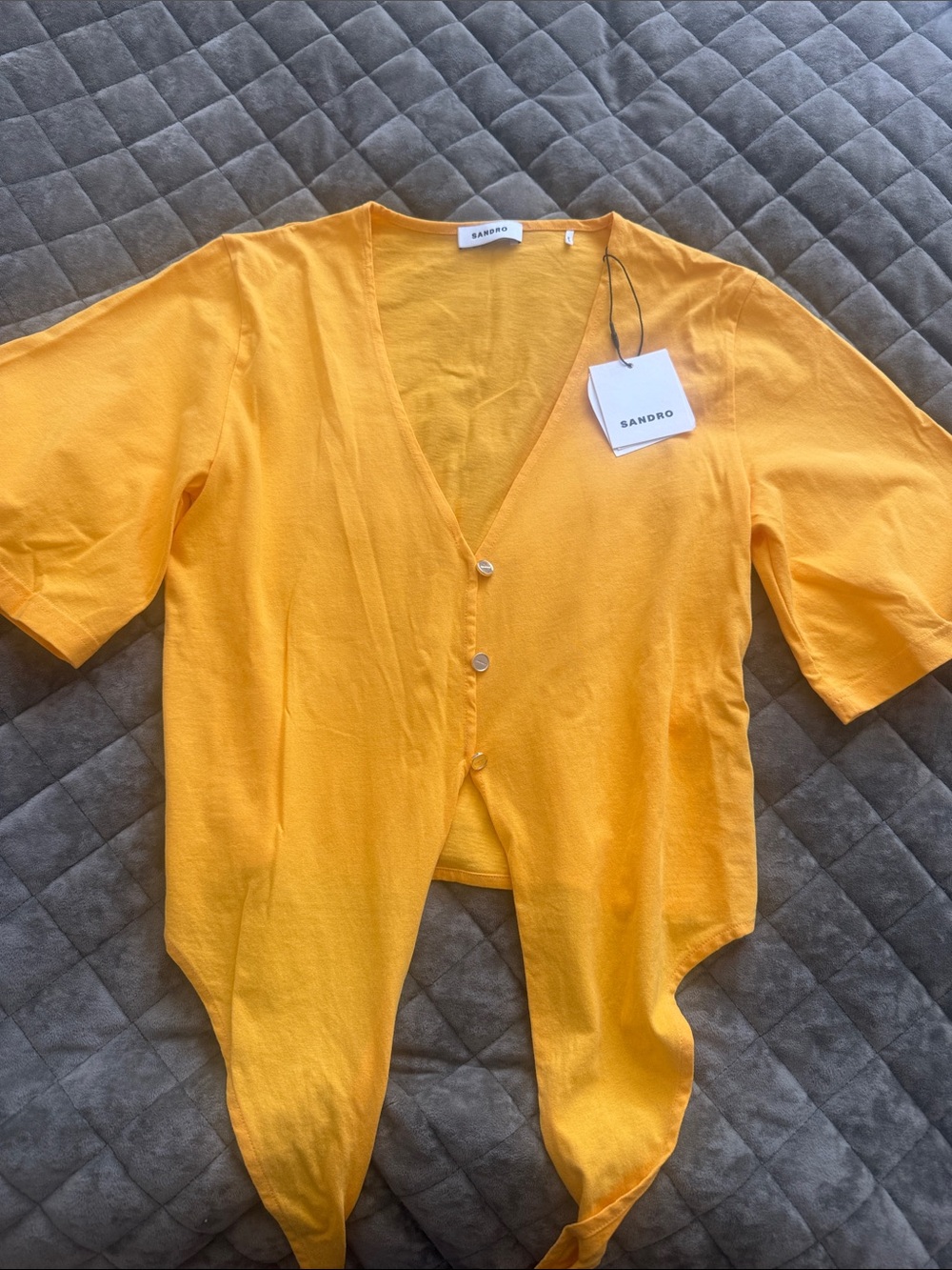 Sandro Sunny Yellow V-Neck Button Cardigan
